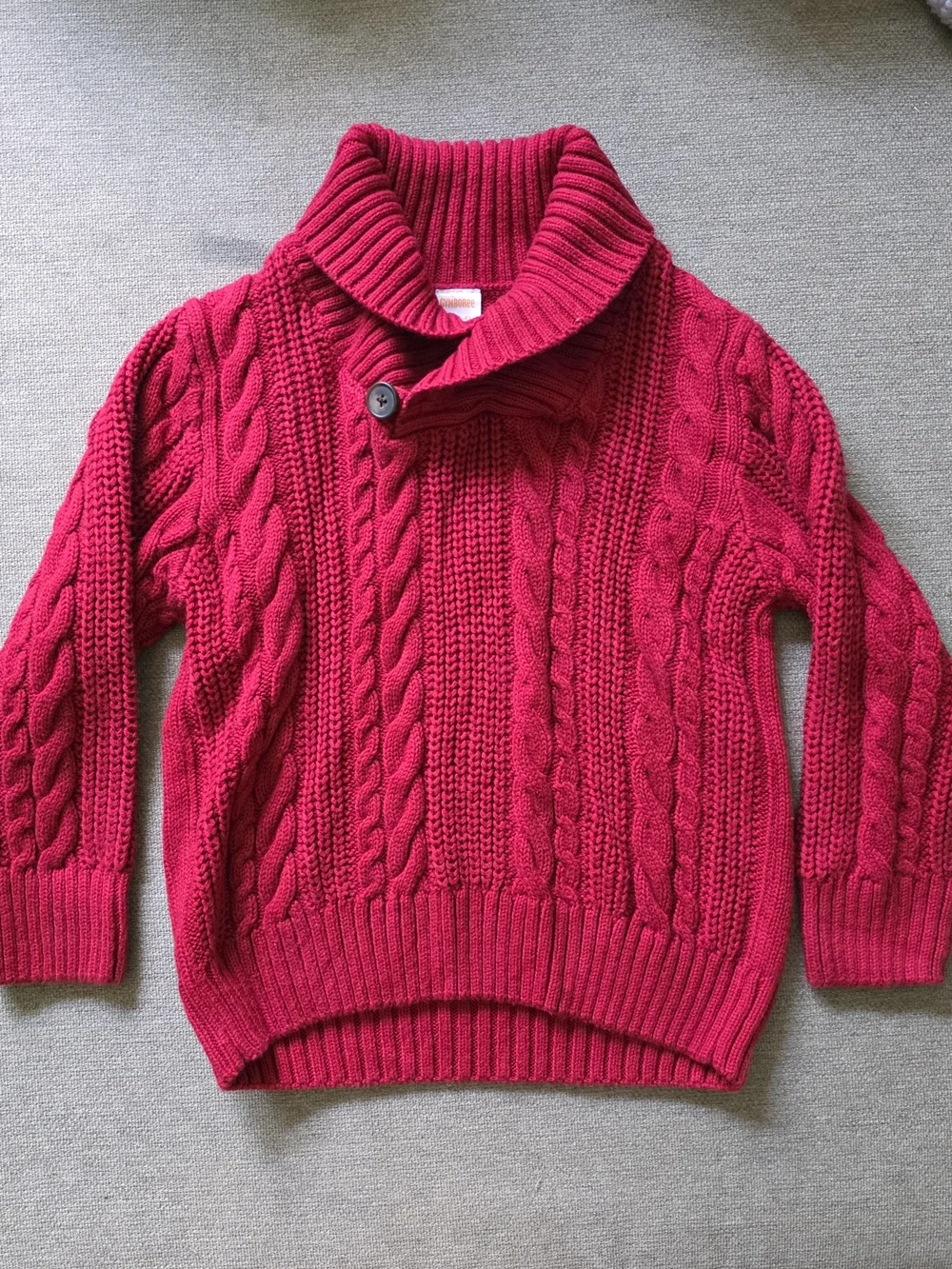 Gymboree Girls' Red Cable-Knit Sweater with Shawl Collar